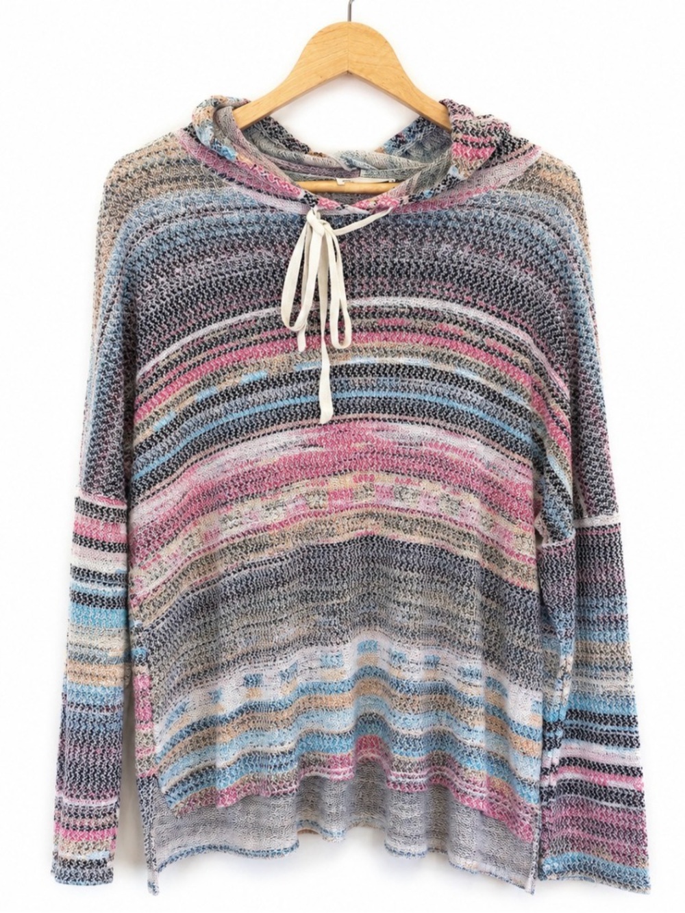Lovely Melody Baja Stripe Hooded Knit Pullover XL Boho Southwest Festival